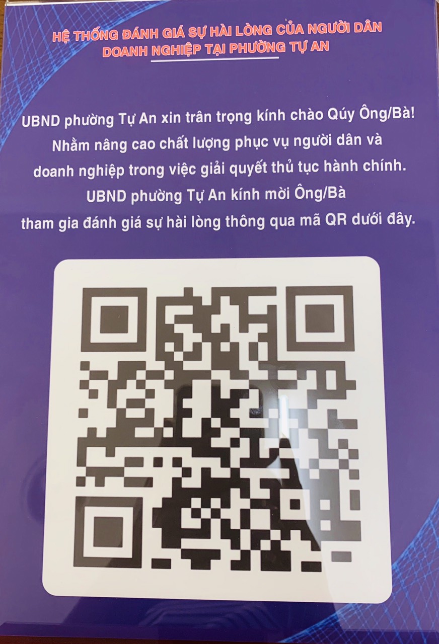 UBND phường Tự An triển khai khảo sát đánh giá sự hài lòng của cá nhân, tổ chức người dân và doanh nghiệp tại phường Tự An bằng mã QR.