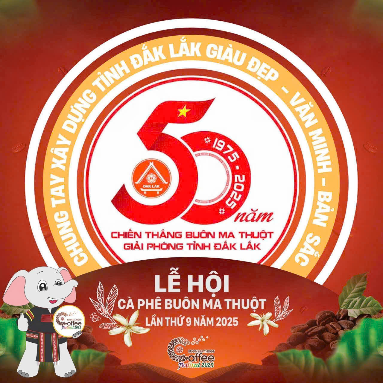 Thông báo treo cờ Đảng, cờ Tổ quốc chào mừng 50 năm Chiến thắng Buôn Ma Thuột và Lễ hội Cà phê lần thứ 9 năm 2025